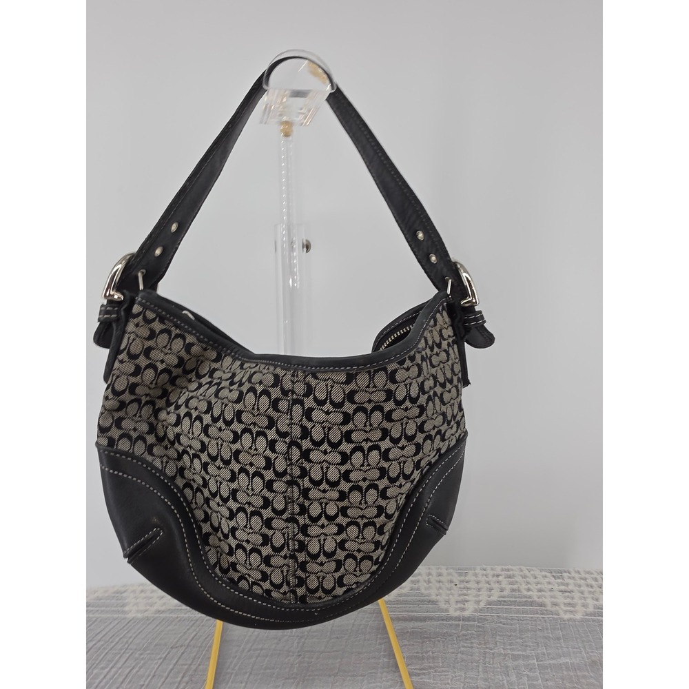 Coach Ergo Signature Monogram Canvas Leather Trim Shoulder Bag Black 6051